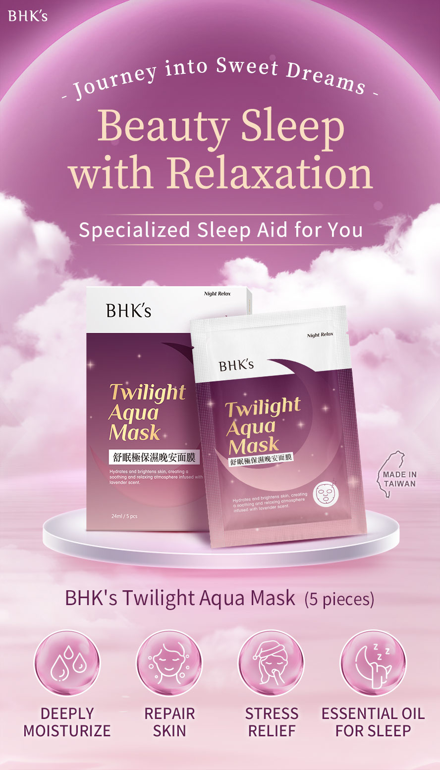 Moisturizing mask to repair skin and relax mind for better sleeping quality.