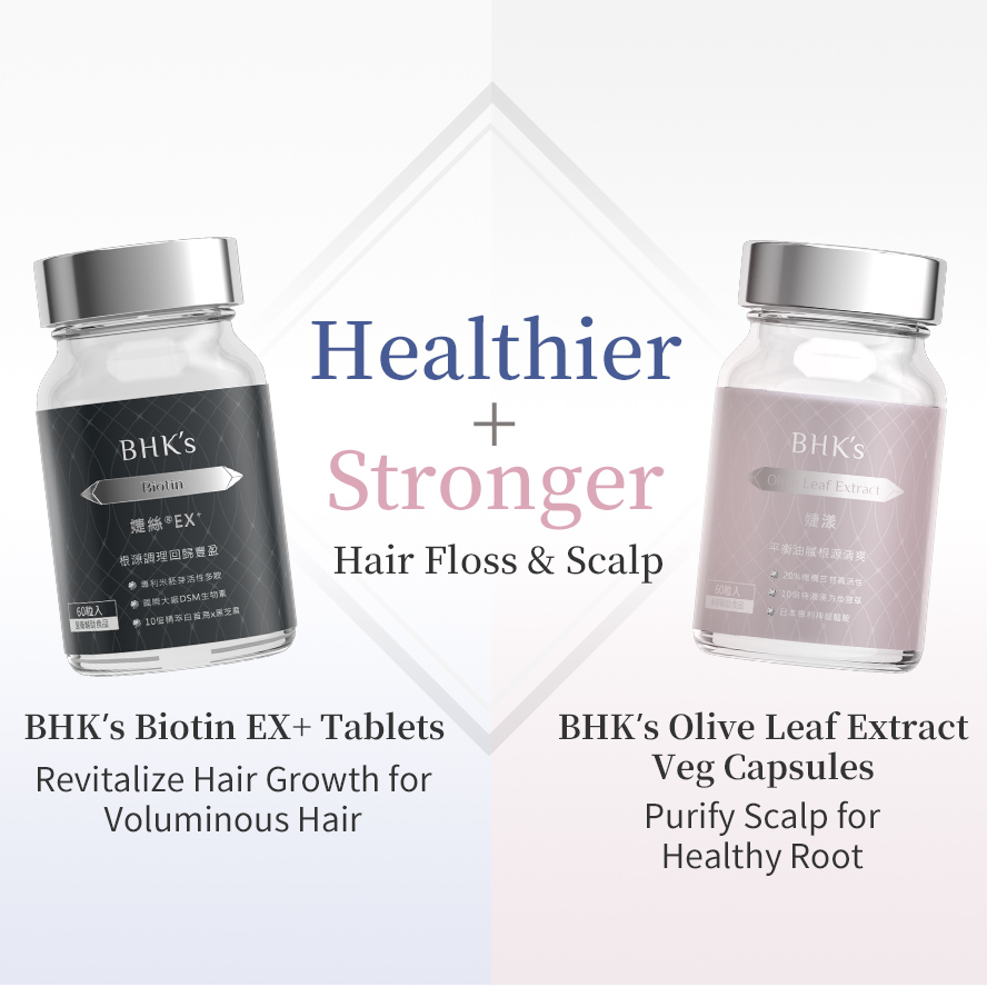 BHK's Biotin EX+ Tablets + Olive Leaf Extract Veg Capsules build healthy strong hair