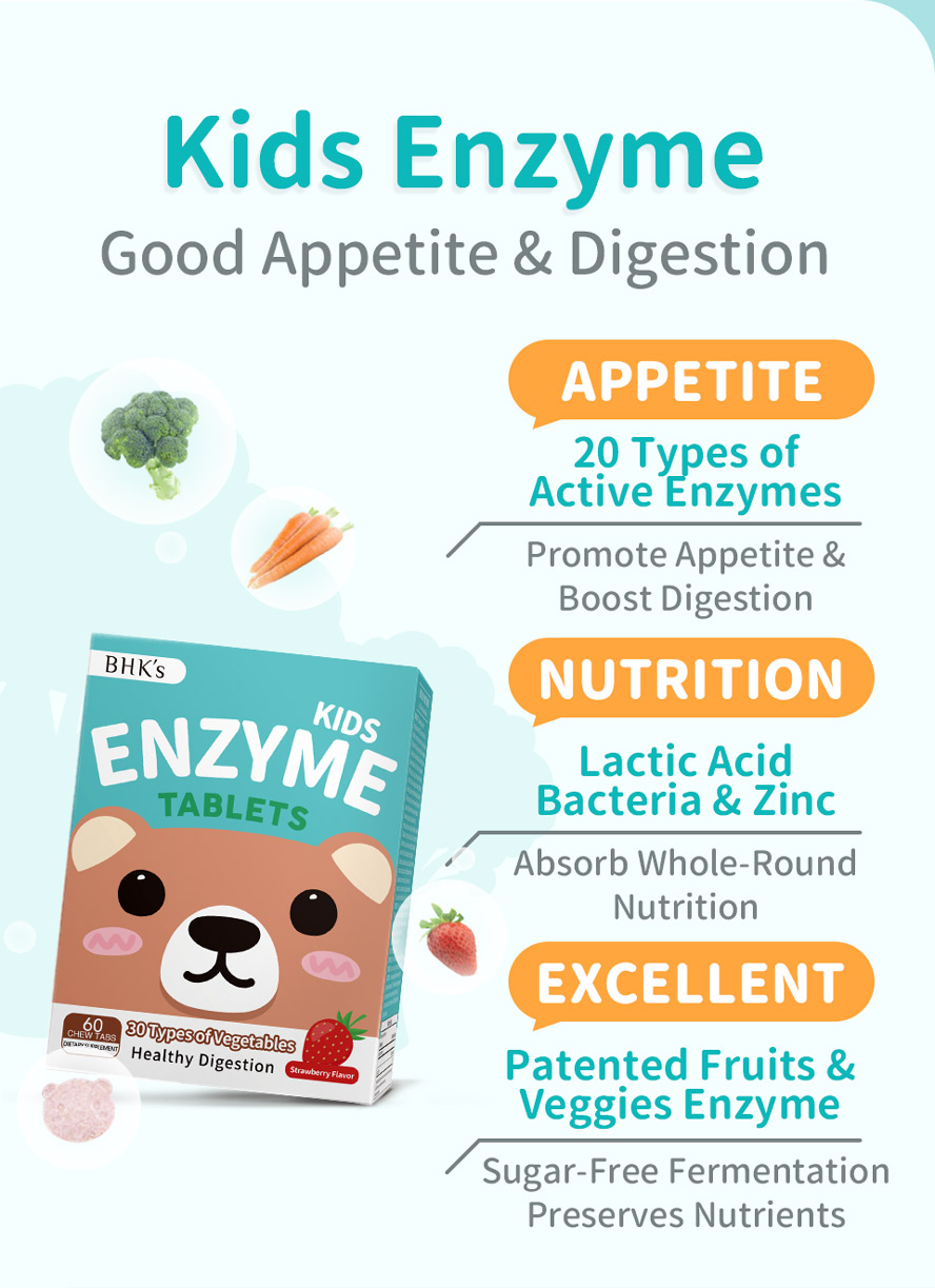 BHK's Kids Enzyme has 20 types of enzymes to support good appetite and improve digestion.