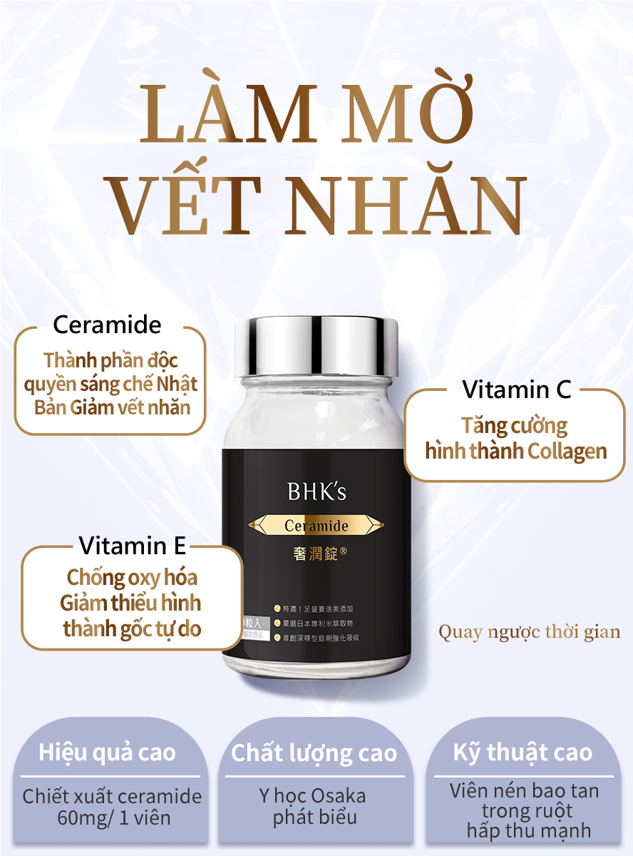 viên nén cấp ẩm lựa chọn ceramide Nhật Bản, cô đặc 60mg, có công dụng dưỡng ẩm vượt trội hơn HA