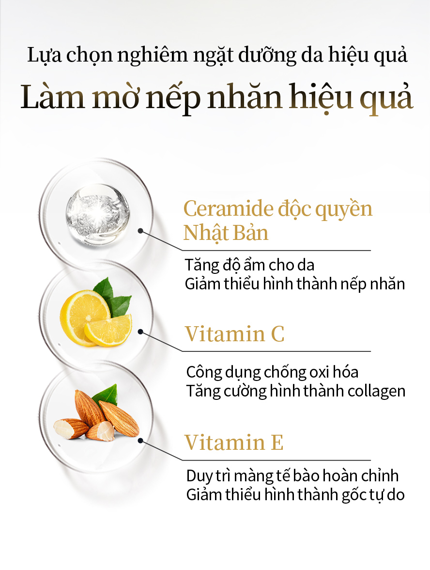 Viên nén cấp ẩm Ceramide BHKs giảm thiểu tình trạng mất nước của da ,cung cấp nước cho da ,theo chứng minh lâm sàng chống vết nhăn hiệu quả ,duy trì làn tươi trẻ