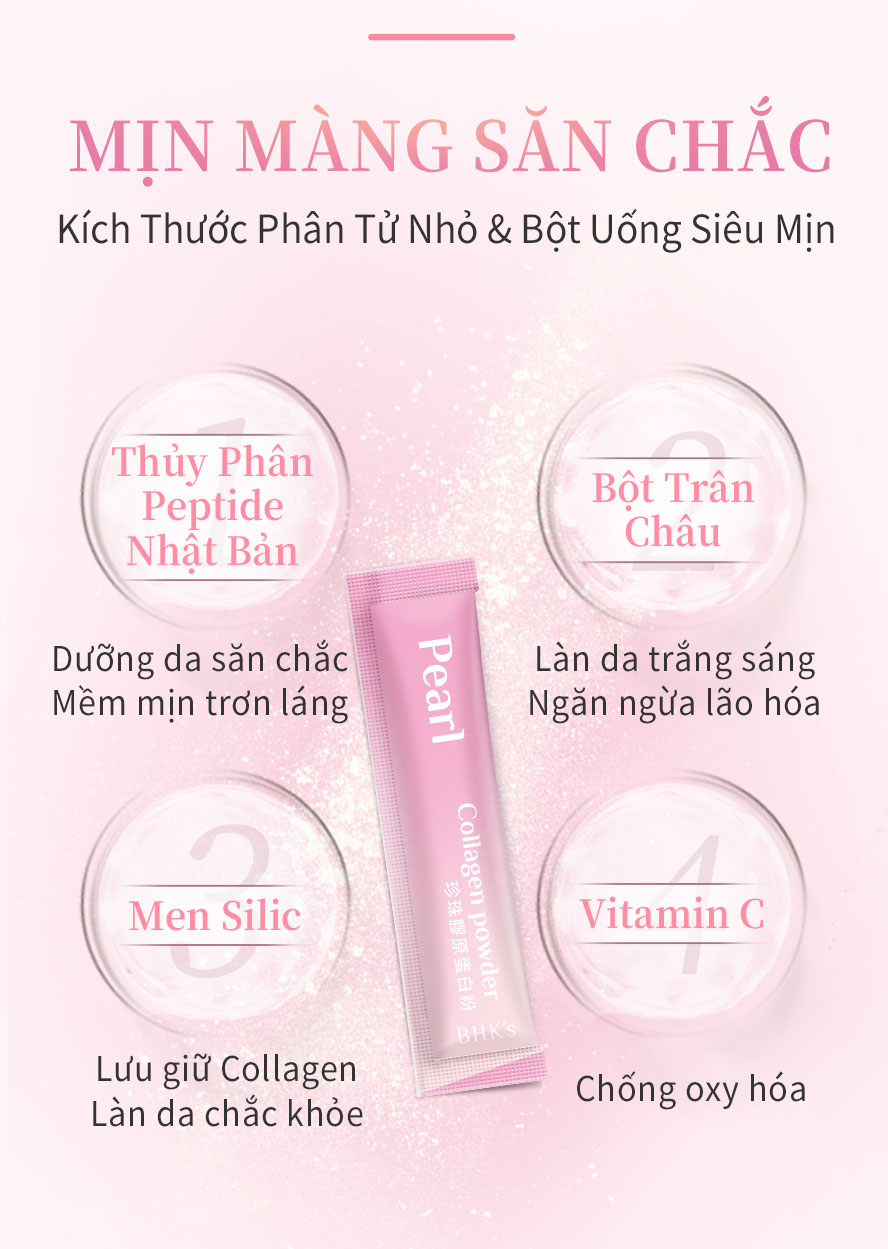 sử dụng collagen peptide Nhật Bản, men Silica, vitamin C, chống oxy hóa duy trì làn da tươi trẻ 