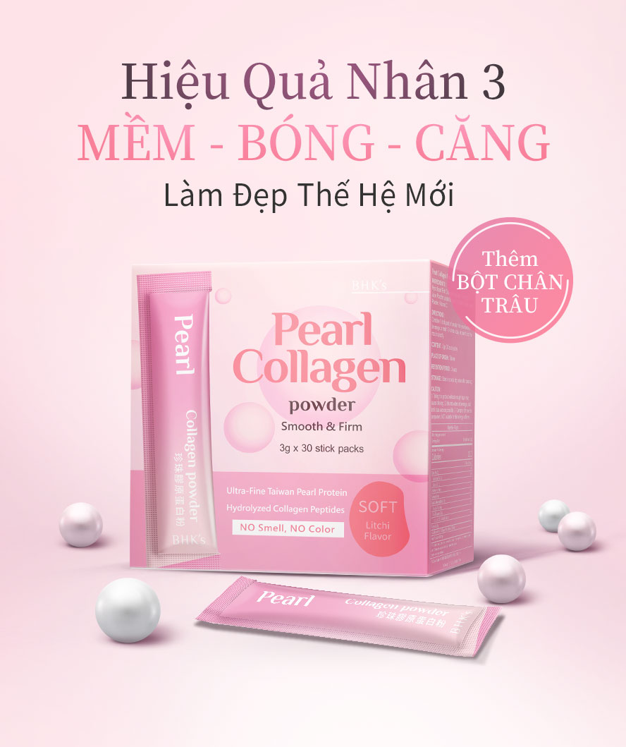 muốn có 1 làn da mịn màng, săn chắc, trắng, chống lão hóa, hãy uống bột bổ sung collagen trân châu BHK