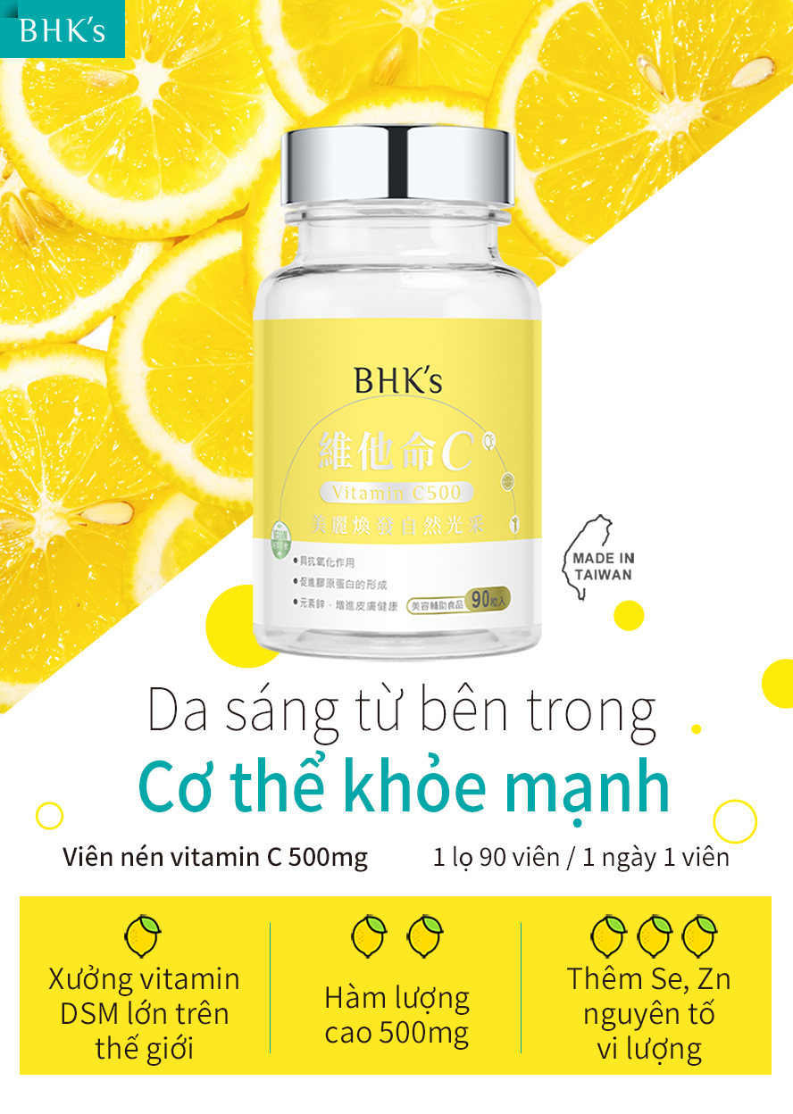 Viên nén vitamin C 500mg BHK sử dụng kỹ thuật viên sủi chống ẩm ,làm trắng da nhanh chóng