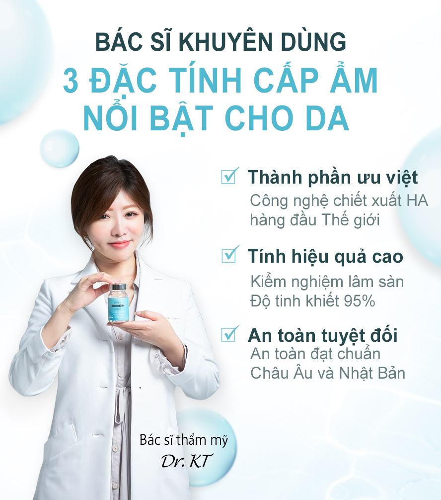 Bổ sung Hyaluronic Acid khóa ẩm, da mềm mịn, đẩy lùi oxy hóa