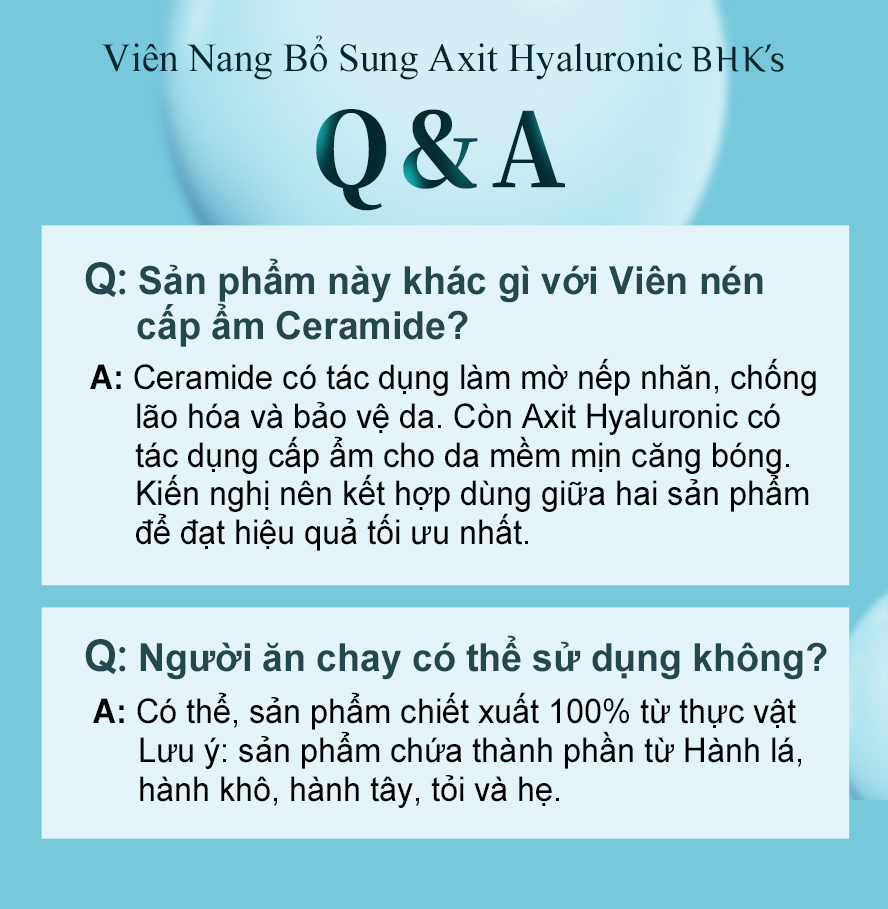 Thành phần viên bổ sung HA của BHK được chiết xuất 100% thực vật, thích hợp với người ăn chay