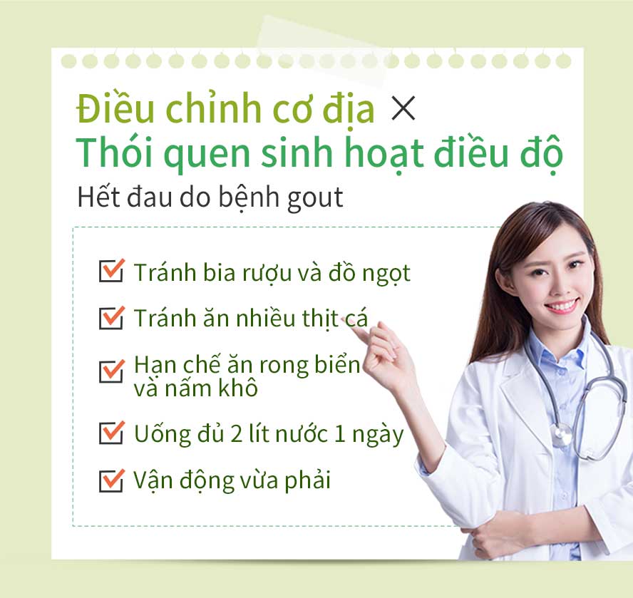 muốn cải thiện bệnh gout nên tránh những thức ăn nhiều đạm như nội tạng ,hải sản ,nấm khô và cồn ,mỗi ngày uống đủ 2 lít nước