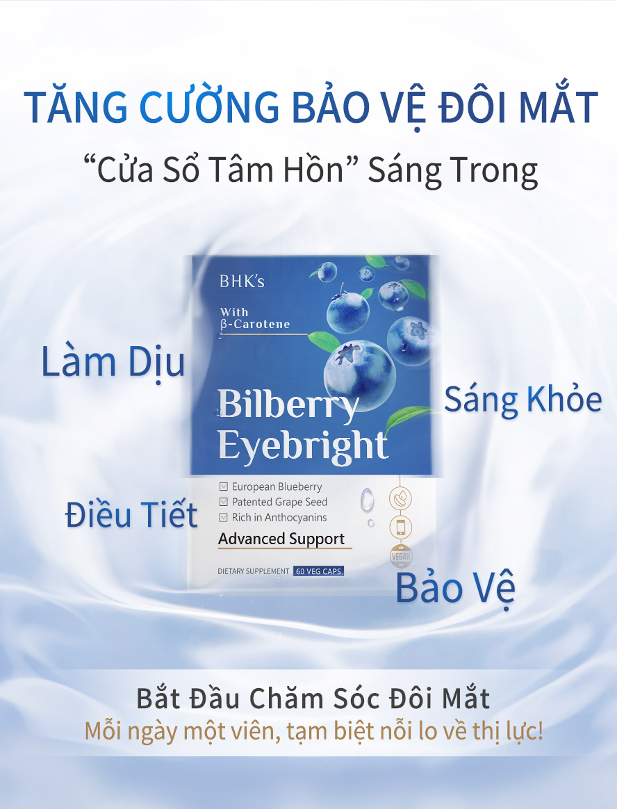 Viên nang bổ mắt chiết xuất từ việt quất đen BHK's đảm bảo về chất lượng, sản xuất tại Đài Loan, chất lượng sản phẩm nghiêm ngặt, bảo vệ mắt yên tâm hơn, giúp dưỡng ẩm cho mắt, thường xuyên làm việc và đeo kính cận