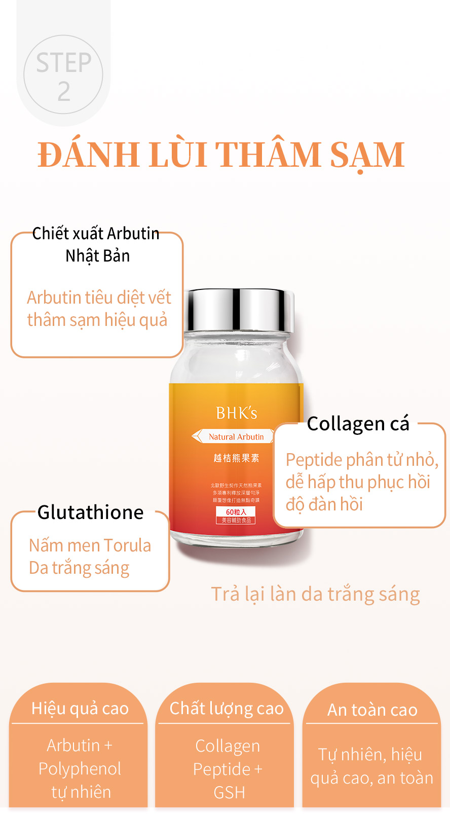 arbutin Nhật Bản, hỗ trợ trắng da, mờ vết đốm