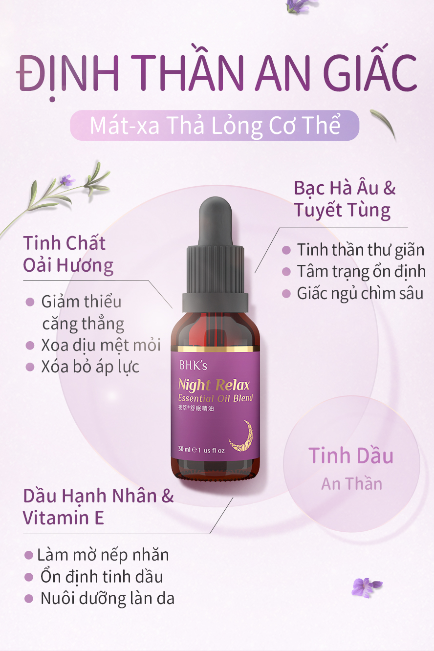 là tinh dầu lavender, mát xa để bớt căng thẳng, bớt áp lực, cân bằng tâm trạng, ngủ ngon hơn