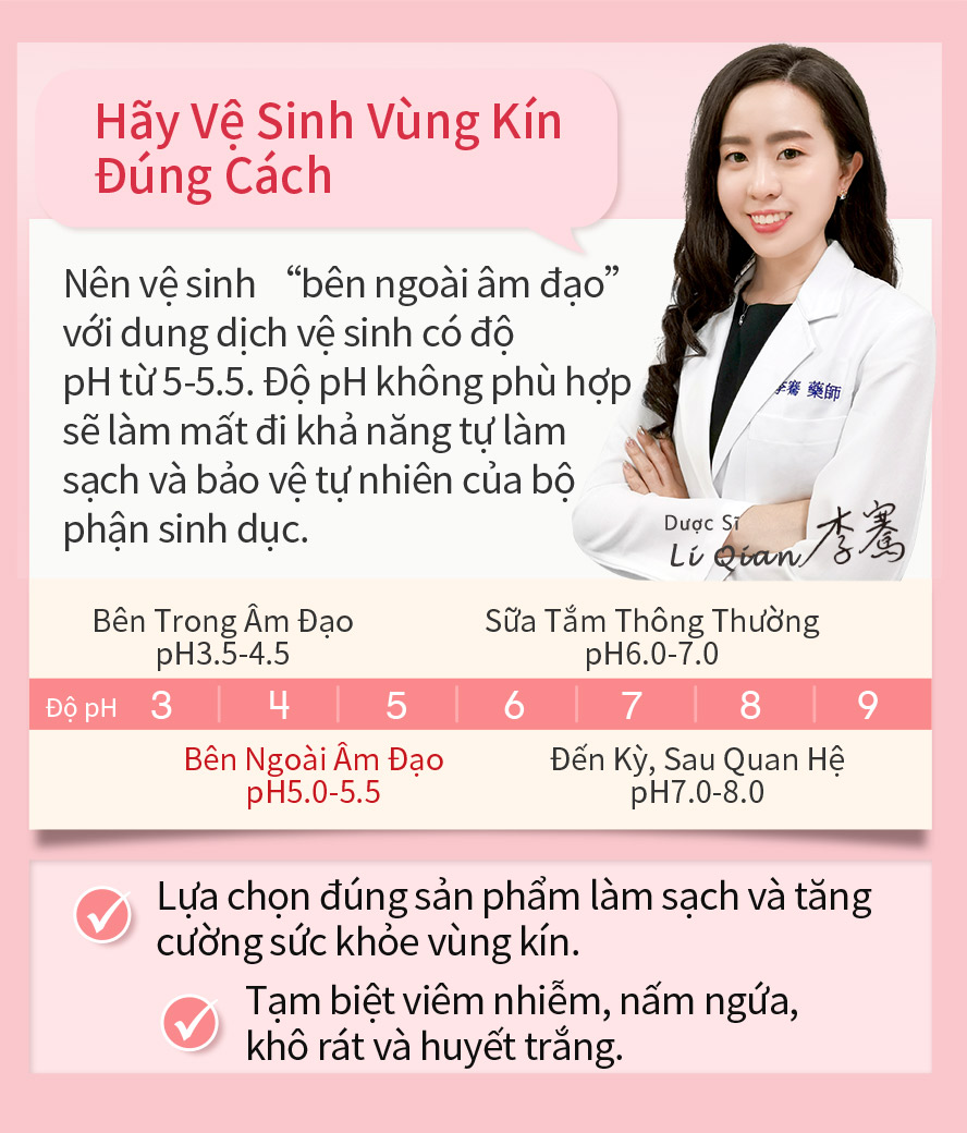 bọt mịn, cân bằng độ pH, củ cải ngọt và chiết xuất lá olive ngăn chặn vi khuẩn suốt 24h, collagen tảo đỏ có công dụng làm săn chắc vùng kín